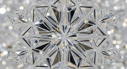 A dazzling close-up of a meticulously cut crystal star, reflecting brilliant light and creating a shimmering, abstract pattern against a soft, blurred background.