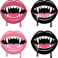 Minimalist vampire fang logo with dripping blood and bold Night Hunt text, gothic horror themed emblem for Halloween branding and design projects