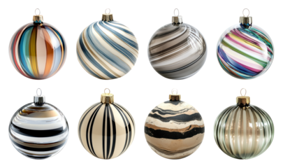 PNG Colorful striped Christmas ornaments, element set on transparent background