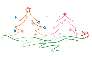 Pastel Festive Pines Art, Soft Color Holiday Trees, Light Toned Christmas Set