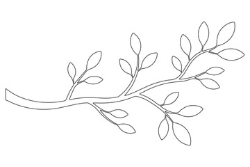 Continuous one line drawing of a leafy branch minimalist outline illustration on white background
