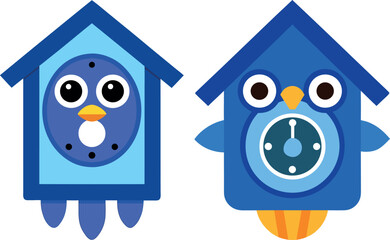 cuckoo clock cartoon, time illustration vector, vintage clock artwork, old clock design, children learning poster, cute clock character, home decor illustration, classic time poster, wooden clock draw