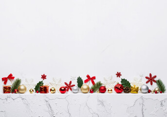 Christmas Holiday Elements Arrangement With Red And Gold Ornaments