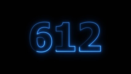 Abstract beautiful blue color neon countdown 612 number icon illustration background.