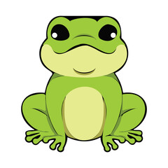 Cartoon green frog sitting with black outlines