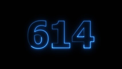 Abstract beautiful blue color neon countdown 614 number icon illustration background.