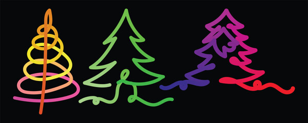 Neon Twirl Christmas Set, Vibrant Night Tree Trio, Color Glow Holiday Pines