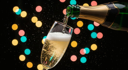 Champagne Versé avec Bokeh Coloré