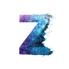 Futuristic light font letter z with digital pixel effect, blue and purple gradient, creative alphabet design, isolated on transparency background, modern and artistic style