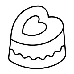 Milk chocolate candy thin line icon, desert sweets concept. Vector graphics. Candy in the shape of heart sign on white background, style icon mobile or web design.