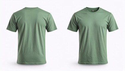  Green t shirt front and back view, isolated on white background. Ready for your mock up design template