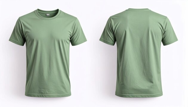  Green t shirt front and back view, isolated on white background. Ready for your mock up design template - Powered by Adobe