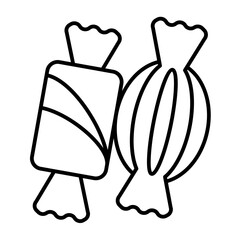 Two candies thin line icon, desert sweets concept. Vector graphics. Chocolate and lollipop candy pair sign on white background, style icon mobile or web design.