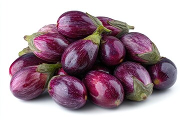 Cluster of plump, purple eggplants