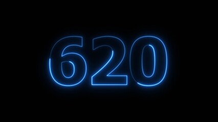 Abstract beautiful blue color neon countdown 620 number icon illustration background.