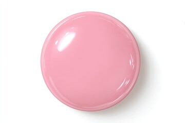 A glossy, round, light pink cosmetic container