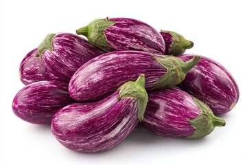 A cluster of vibrant purple and white striped eggplants