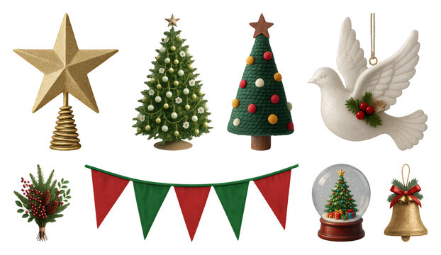 PNG Festive Christmas decoration collection, element set on transparent background