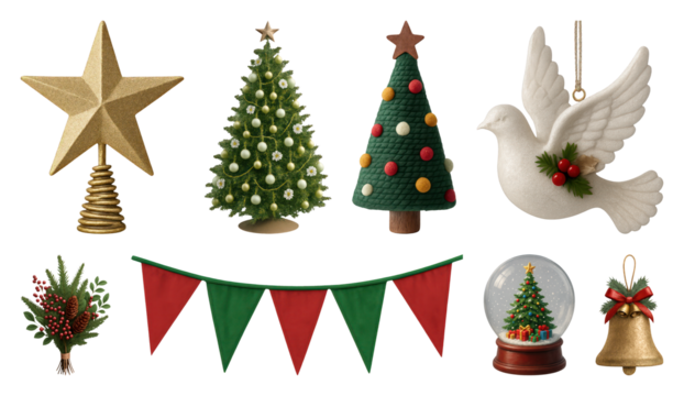 PNG Festive Christmas decoration collection, element set on transparent background