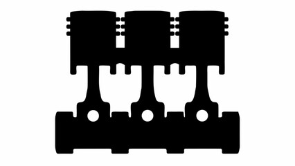 Silhouette of three engine pistons connected to a crankshaft in a black and white illustration
