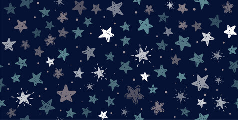 Seamless pattern with stars on blue background	
