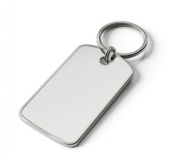 Fototapeta premium Blank, metal key tag, angled view. Shiny, rectangular, with a keyring
