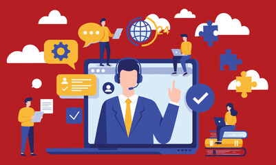 Virtual technical support agent assisting clients with problem solving and global communication