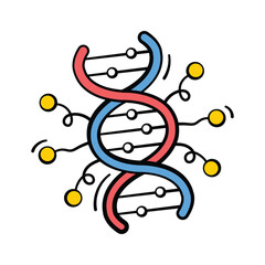 DNA double helix with AI and bioinformatics, trendy doodle icon
