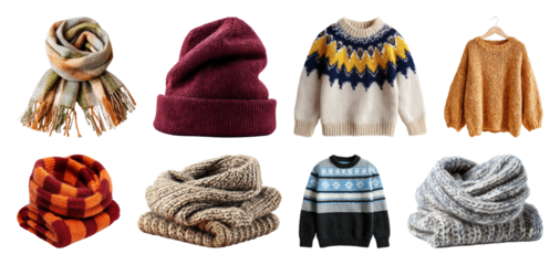 PNG Cozy winter clothing collection, element set on transparent background