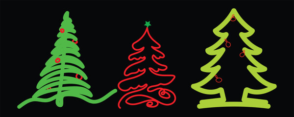 Neon Forest Holiday Trio, Bright Glow Pine Artwork, Luminous Festive Trees