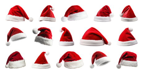 PNG Festive Santa hats collection, element set on transparent background