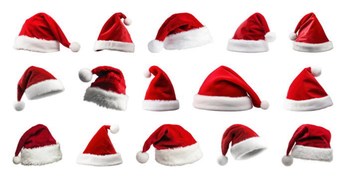 PNG Festive Santa hats collection, element set on transparent background