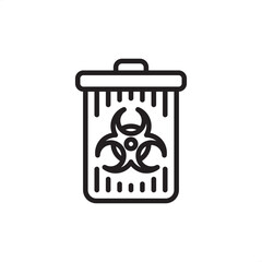 Hazardous waste disposal icon. Features a trash can with a biohazard symbol. Represents toxic waste management, medical chemical disposal, environmental safety, and regulatory compliance in industry.