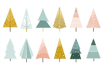 Modern christmas trees in pastel winter forest drawing