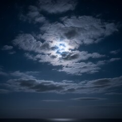 Obraz premium Moonlit Clouds Over the Calm Night Sea