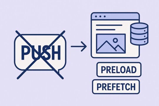 Digital communication abstract representation illustrating the rejection of push notifications while highlighting the processes of preloading and prefetched data delivery optimizing user
