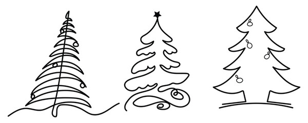 Fine Line Winter Trees, Detailed Pine Sketch Set, Hand-Drawn Forest Trio