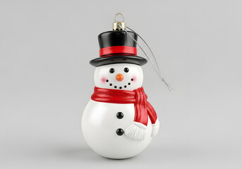 Fototapeta premium Snowman ornament with hat scarf and button details on transparent background