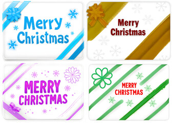 Fototapeta premium Four christmas cards with merry christmas text ribbons and snowflakes in different color schemes shown
