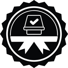 Election fairness badge icon with voting and justice symbols