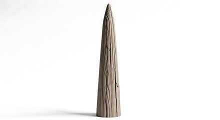 Obraz premium Sharp, Textured Wooden Spike Against a Clean White Background, Minimalist Object Study.