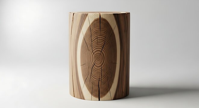 Sculptural Wooden Cylinder with a Striking, Symmetrical Eye-Shaped Grain Pattern.