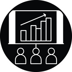 Icon representing public opinion and data analysis with charts and graphs