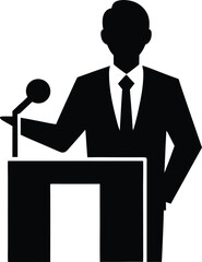 Public speaker silhouette icon representing communication and presentation