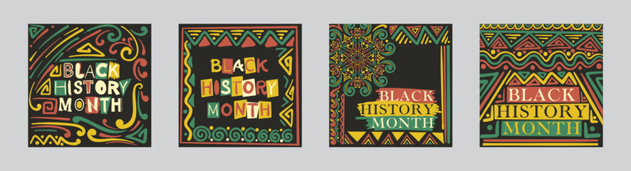Flat social media posts collection for black history month celebration