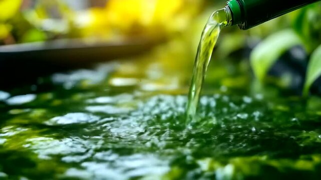 Emerald elixir flows into verdant pool