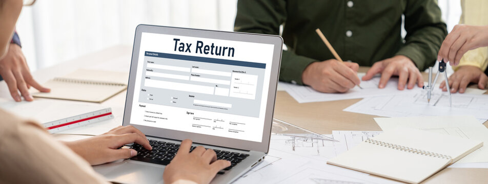 Online tax return form for submitting individual income tax return form brisk on the internet website. Government web for tax payment and return. Taxation technology concept.