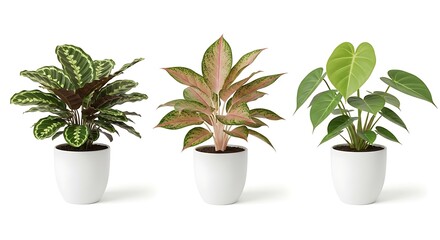Obraz premium Three Potted Houseplants Calathea, Aglaonema, Philodendron