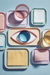 Vibrant minimalist art with pastel trays and glasses for modern decor inspiration,Gift of Sight Month