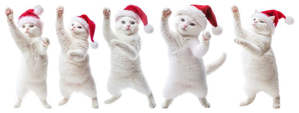 PNG Festive cats wearing Santa hats, element set on transparent background